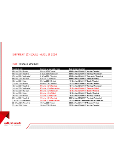 SHIPMENT SCHEDULE - AUGUST 2024